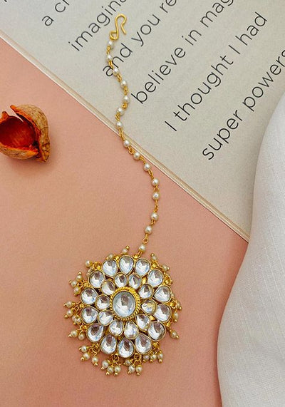 Gold Plated Cubic Zircon American Diamond Maang Tikka
