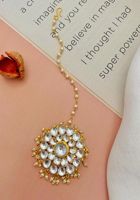 Gold Plated Cubic Zircon American Diamond Maang Tikka