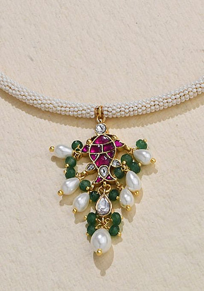 Gold Plated Polki Pearl Necklace