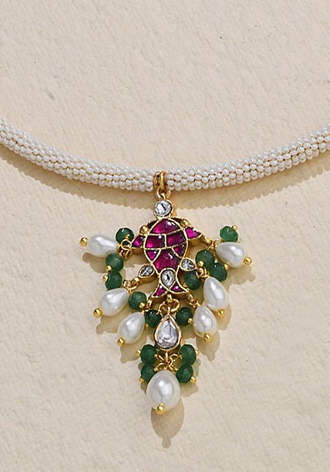Gold Plated Polki Pearl Necklace