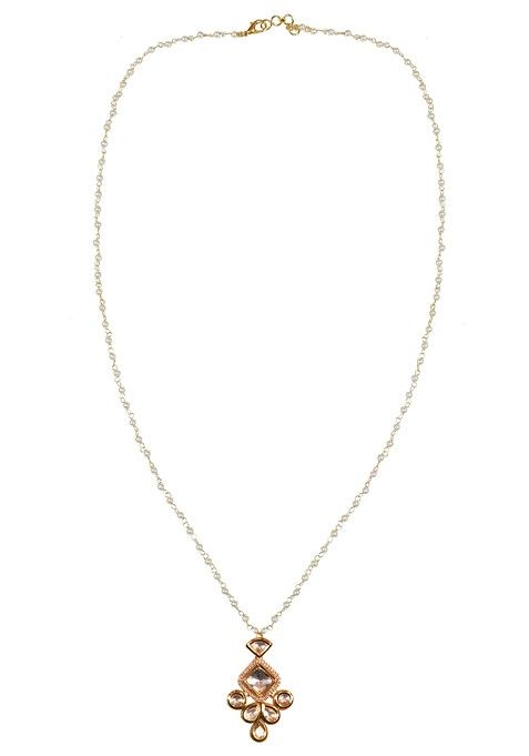 White Gold Tone Kundan Polki Pearl Necklace