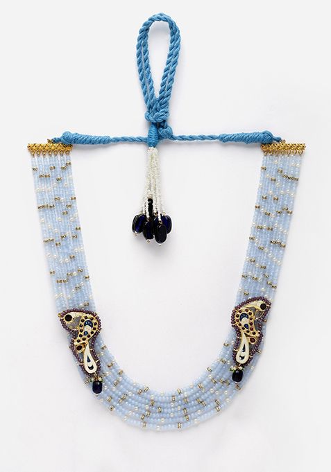 Blue And Maroon Pearl Layered Necklace