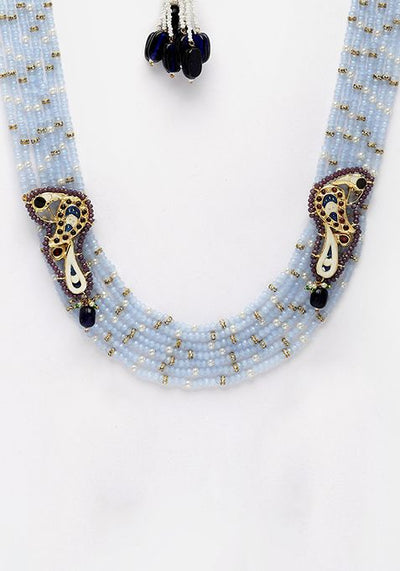 Blue And Maroon Pearl Layered Necklace