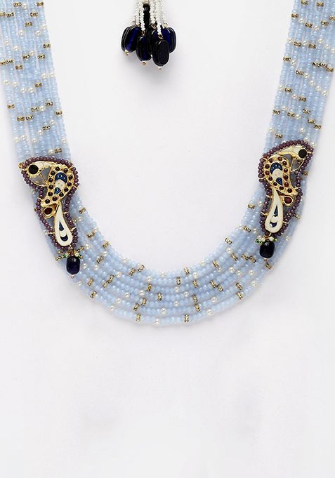 Blue And Maroon Pearl Layered Necklace