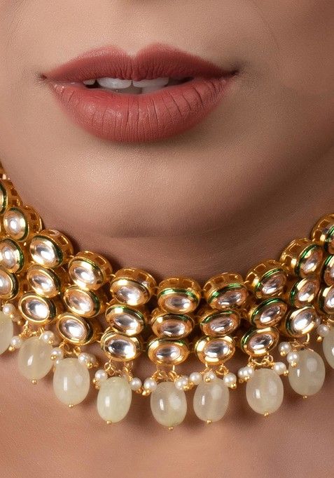 Silver Ivory Bead Handcrafted Kundan Choker Necklace