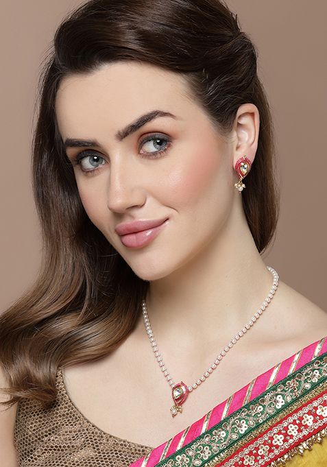 Pink And Gold Pearl Kundan Necklace