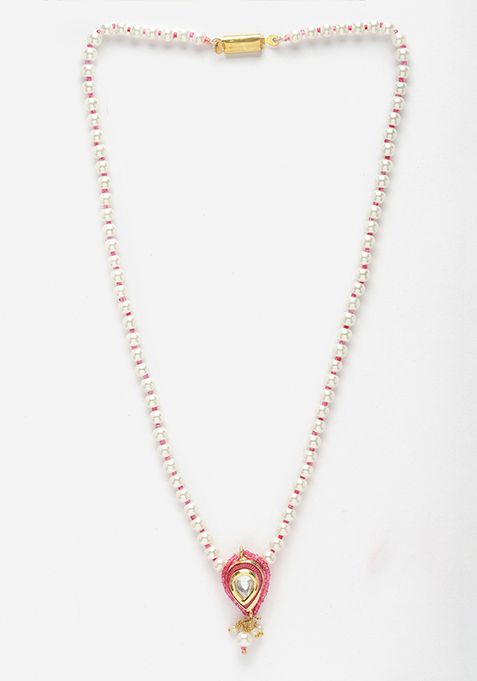 Pink And Gold Pearl Kundan Necklace