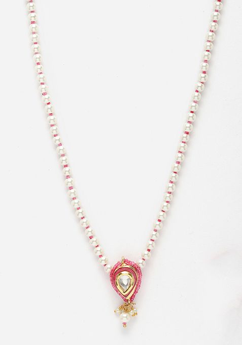 Pink And Gold Pearl Kundan Necklace