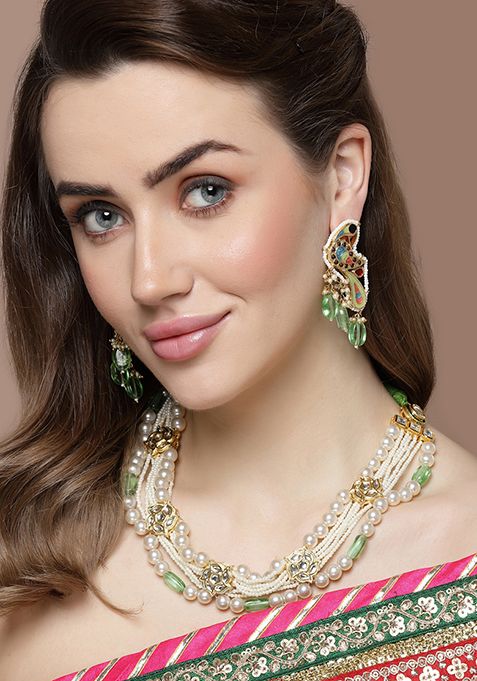 Green And Ivory Pearl Layered Necklace