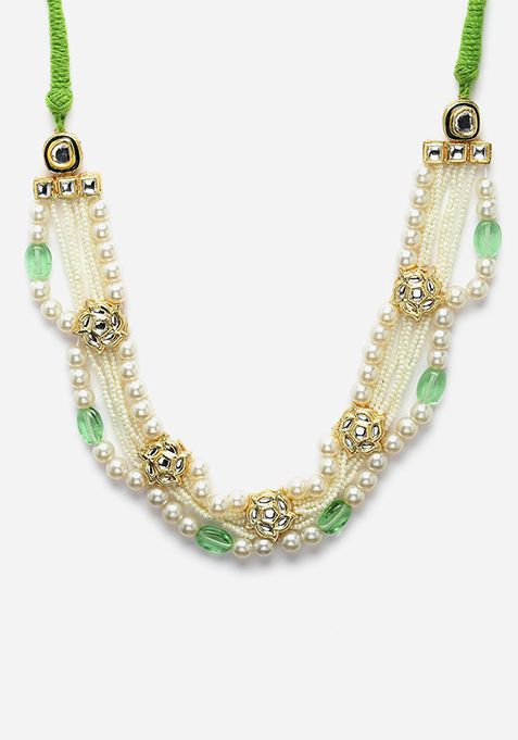 Green And Ivory Pearl Layered Necklace