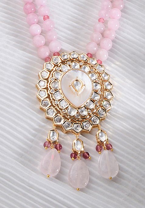 Gold Plated Pink Kundan Polki Necklace