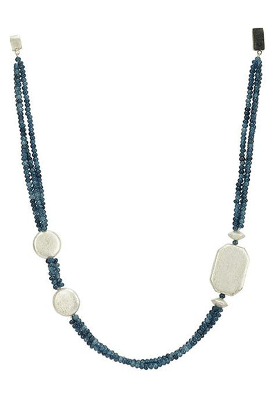 Blue Beaded Brass Necklace