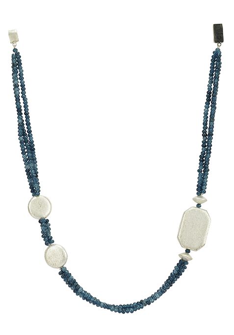 Blue Beaded Brass Necklace