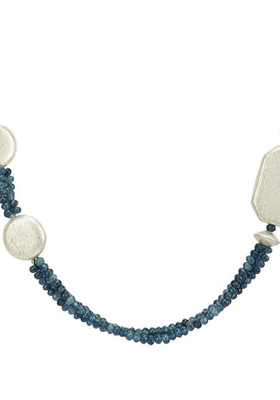 Blue Beaded Brass Necklace