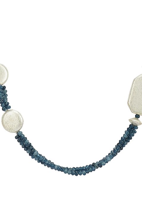 Blue Beaded Brass Necklace
