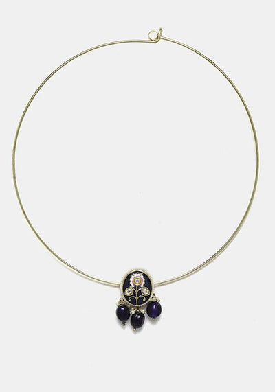Blue And Gold Kundan Pearl Necklace