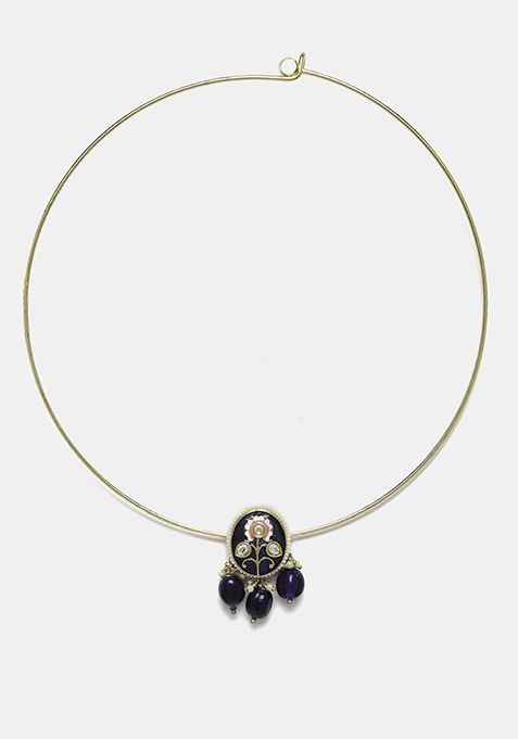 Blue And Gold Kundan Pearl Necklace