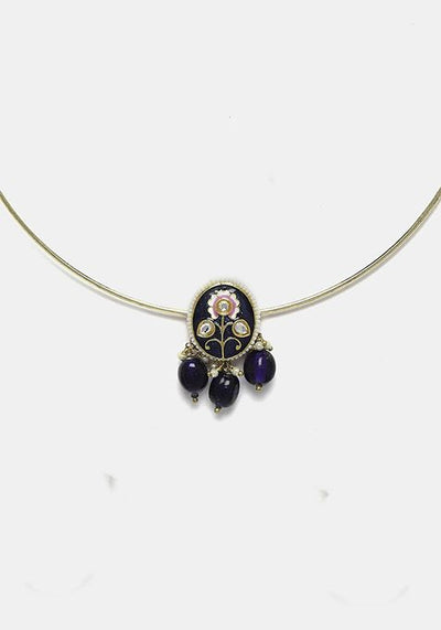Blue And Gold Kundan Pearl Necklace