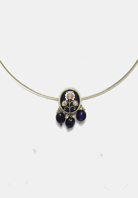 Blue And Gold Kundan Pearl Necklace