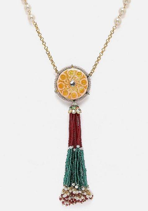 Red And Green Gold Plated Kundan Pearl Haar Necklaces