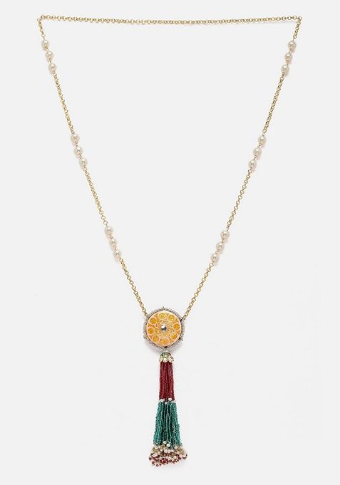 Red And Green Gold Plated Kundan Pearl Haar Necklaces