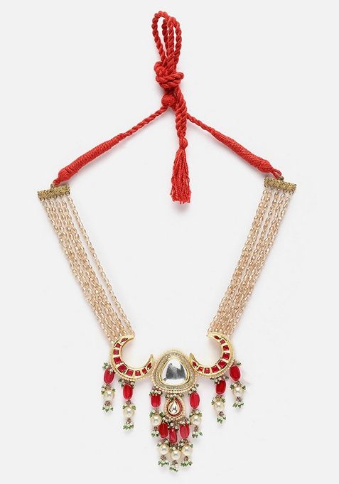 Red And Green Gold Plated Kundan American Diamond Haar Necklaces