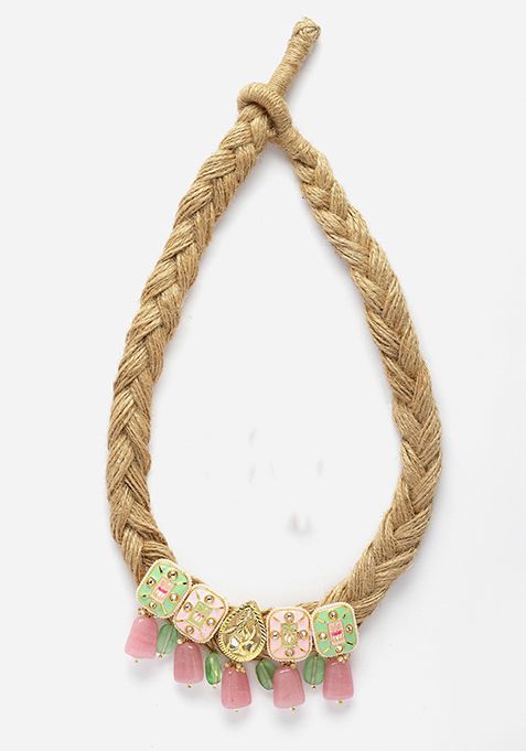 Light Pink And Green Kundan Pearl Necklace