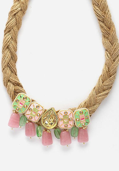 Light Pink And Green Kundan Pearl Necklace