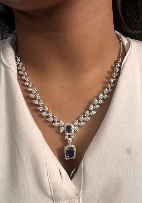 Silver Plated Cubic Zircon American Diamond Necklace