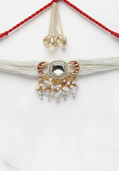Red And White Gold Plated Kundan American Diamond Choker Necklaces