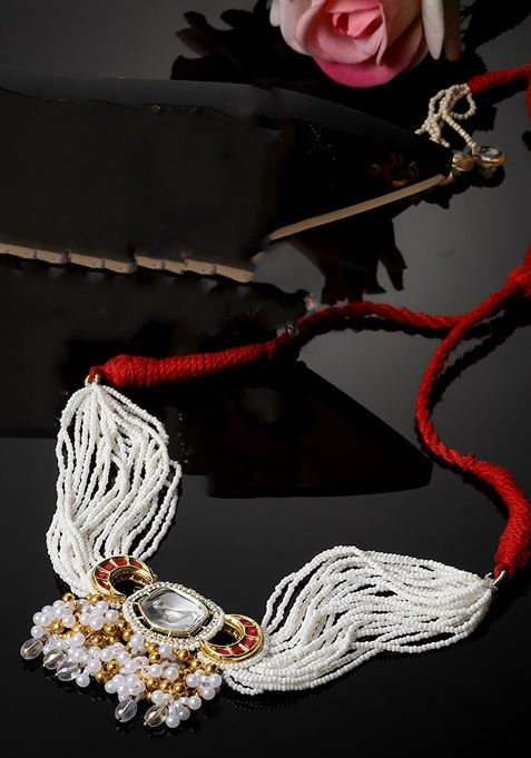 Red And White Gold Plated Kundan American Diamond Choker Necklaces