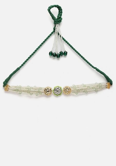 Silver And Green Gold Plated Kundan Pearl Choker Necklaces