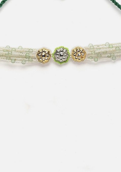 Silver And Green Gold Plated Kundan Pearl Choker Necklaces