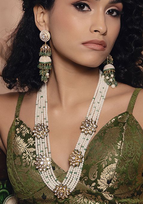 Gold Plated Polki Pearl Necklace Set