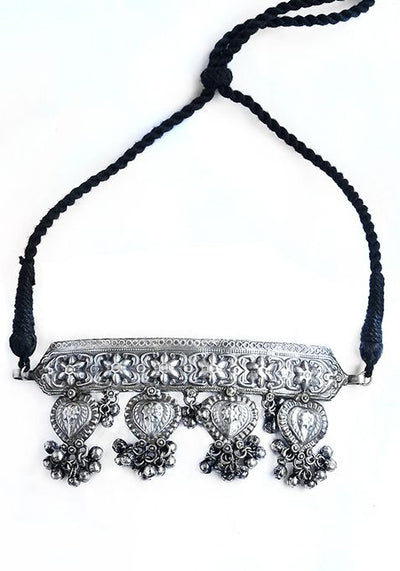 Silver Oxidized Brass Ghungroo Choker Necklace