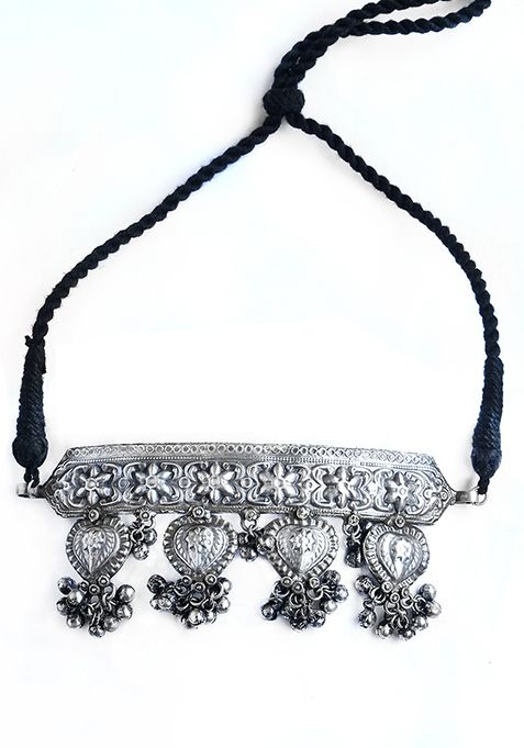 Silver Oxidized Brass Ghungroo Choker Necklace