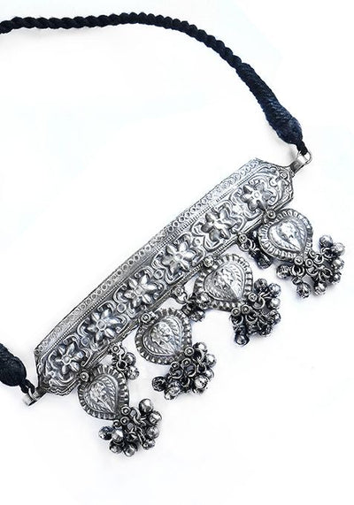 Silver Oxidized Brass Ghungroo Choker Necklace