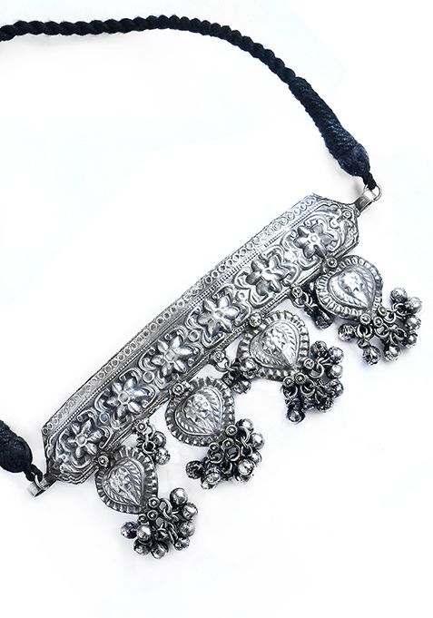 Silver Oxidized Brass Ghungroo Choker Necklace