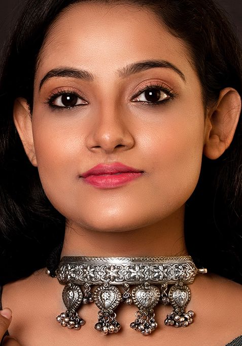 Silver Oxidized Brass Ghungroo Choker Necklace
