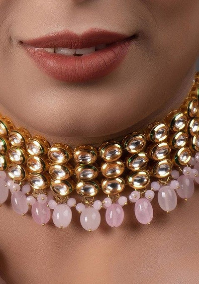 Pink Gold Tone Kundan Choker Necklace