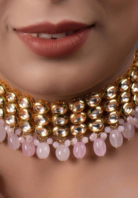 Pink Gold Tone Kundan Choker Necklace