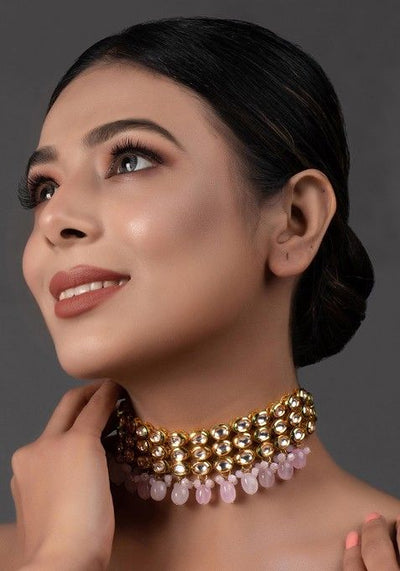 Pink Gold Tone Kundan Choker Necklace