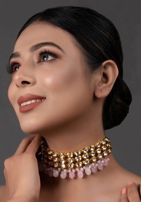 Pink Gold Tone Kundan Choker Necklace