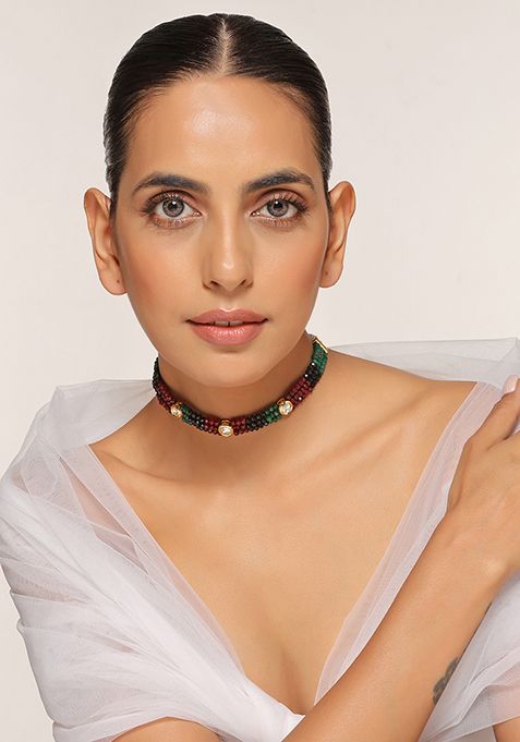 Red And Green Gold Tone Kundan Choker