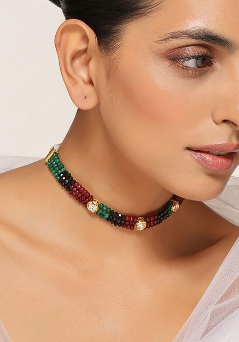 Red And Green Gold Tone Kundan Choker