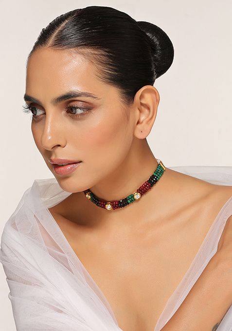 Red And Green Gold Tone Kundan Choker