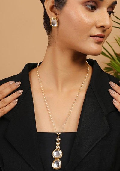 White Gold Tone Kundan Pendant Necklace