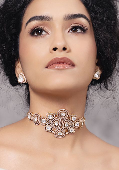 Gold Plated Polki Pearl Choker Necklace Set