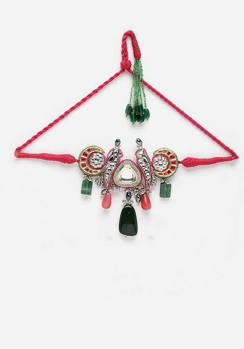 Red And Silver Gold Plated Kundan American Diamond Choker Necklaces
