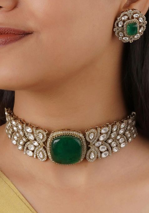 Gold Plated Cubic Zircon American Diamond Necklace
